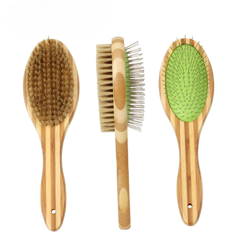 Yingte Dual-Sided Wooden Pet Brush - Pig Bristle and Massage Design