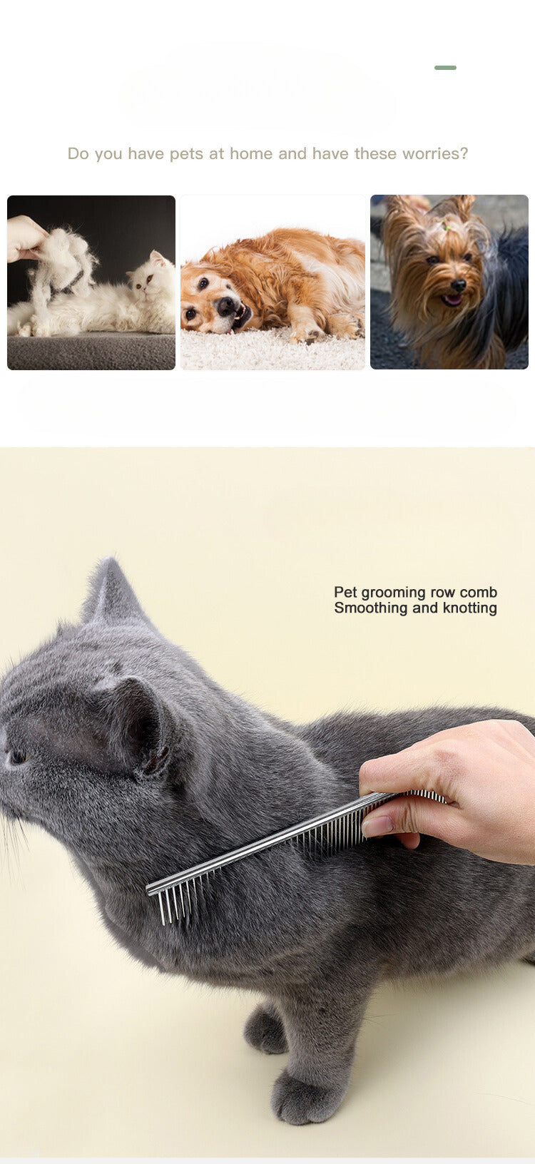 Yingte Pet Grooming Comb for Dogs and Cats - Available in Small and Large Sizes, Metal Construction, Dual Teeth Design