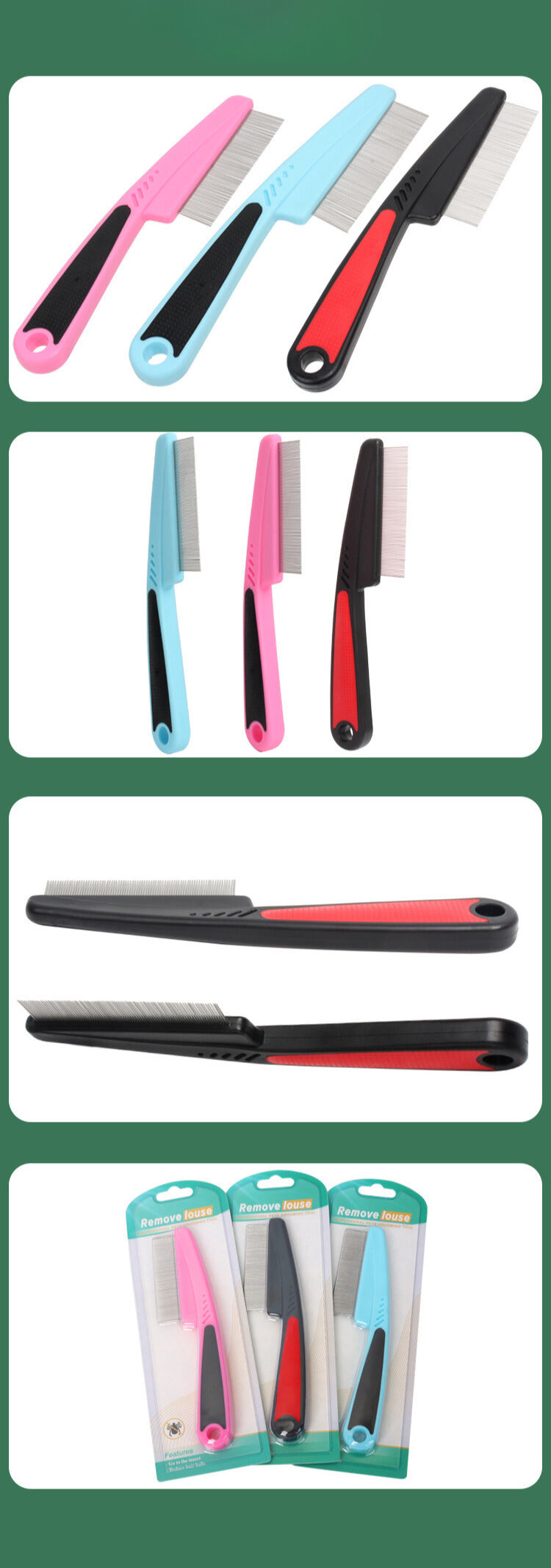 Yingte Pet Flea and Tick Comb - Dense and Spaced Teeth Design, TPR Non-Slip Handle
