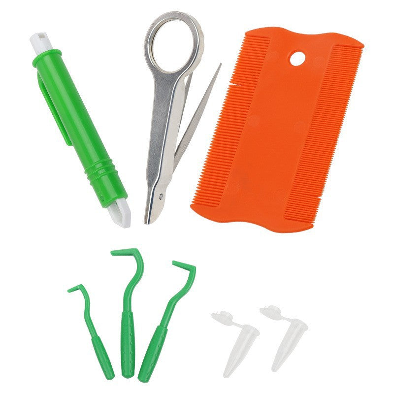 Yingte Pet Bug Catching Tool Set - Includes Flea Comb, Bug Catching Pen, Tick Tweezers, Pointed Tweezers, and Bug Container