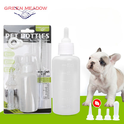 Green Meadow Pet Nursing Bottle for Puppies and Kittens - Soft TPR Nipple, Multiple Replacements