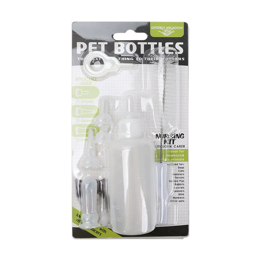 Green Meadow Pet Nursing Bottle for Puppies and Kittens - Soft TPR Nipple, Multiple Replacements