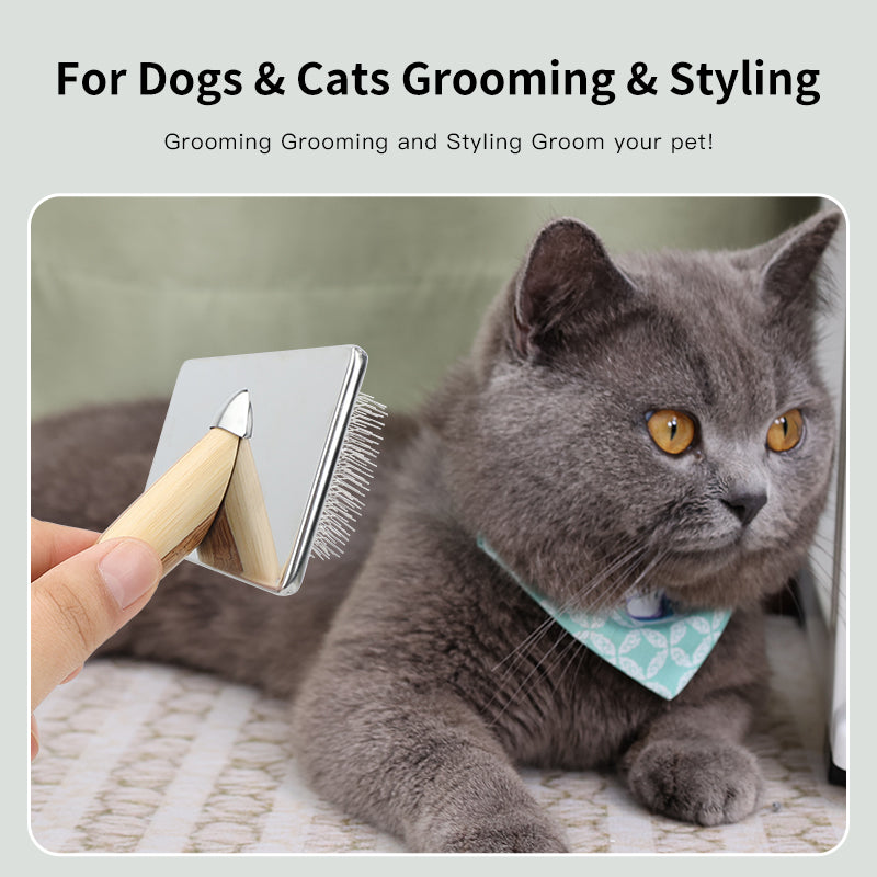 Maximilian Bamboo Handle Pet Needle Brush - Gentle and Effective Fur Removal
