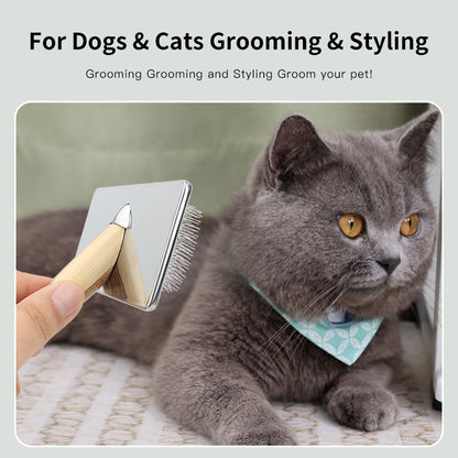 Maximilian Bamboo Handle Pet Needle Brush - Gentle and Effective Fur Removal