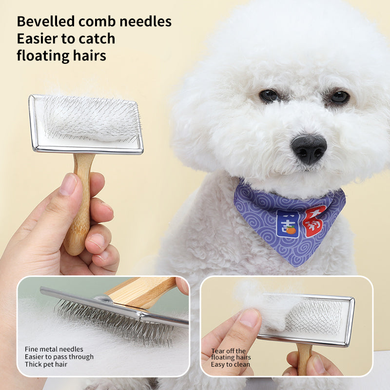 Maximilian Bamboo Handle Pet Needle Brush - Gentle and Effective Fur Removal