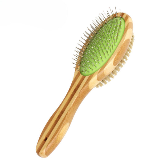 Yingte Dual-Sided Wooden Pet Brush - Pig Bristle and Massage Design