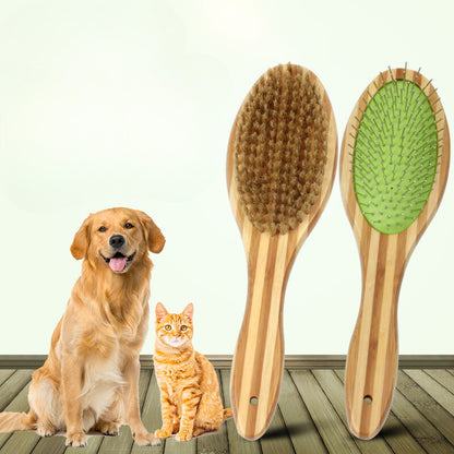 Yingte Dual-Sided Wooden Pet Brush - Pig Bristle and Massage Design