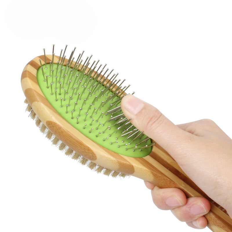 Yingte Dual-Sided Wooden Pet Brush - Pig Bristle and Massage Design