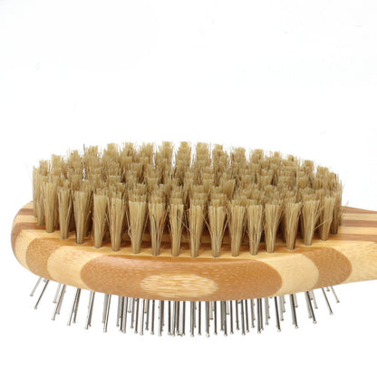 Yingte Dual-Sided Wooden Pet Brush - Pig Bristle and Massage Design