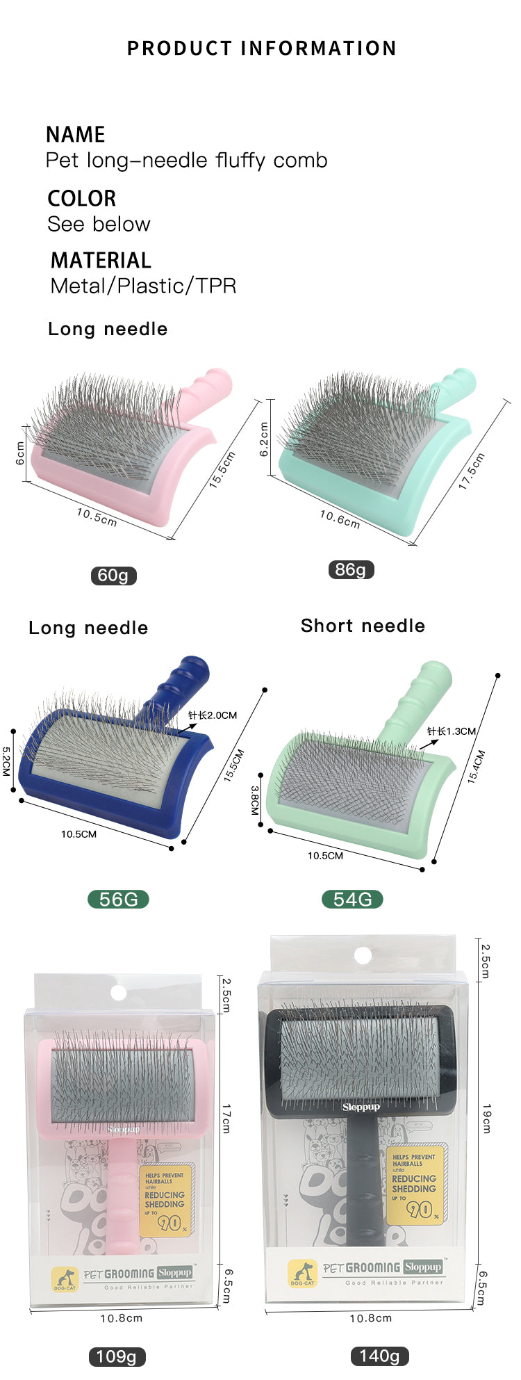 Historee Pet Fluffy Comb: Effortless Grooming for Large Pets in Green and Pink!